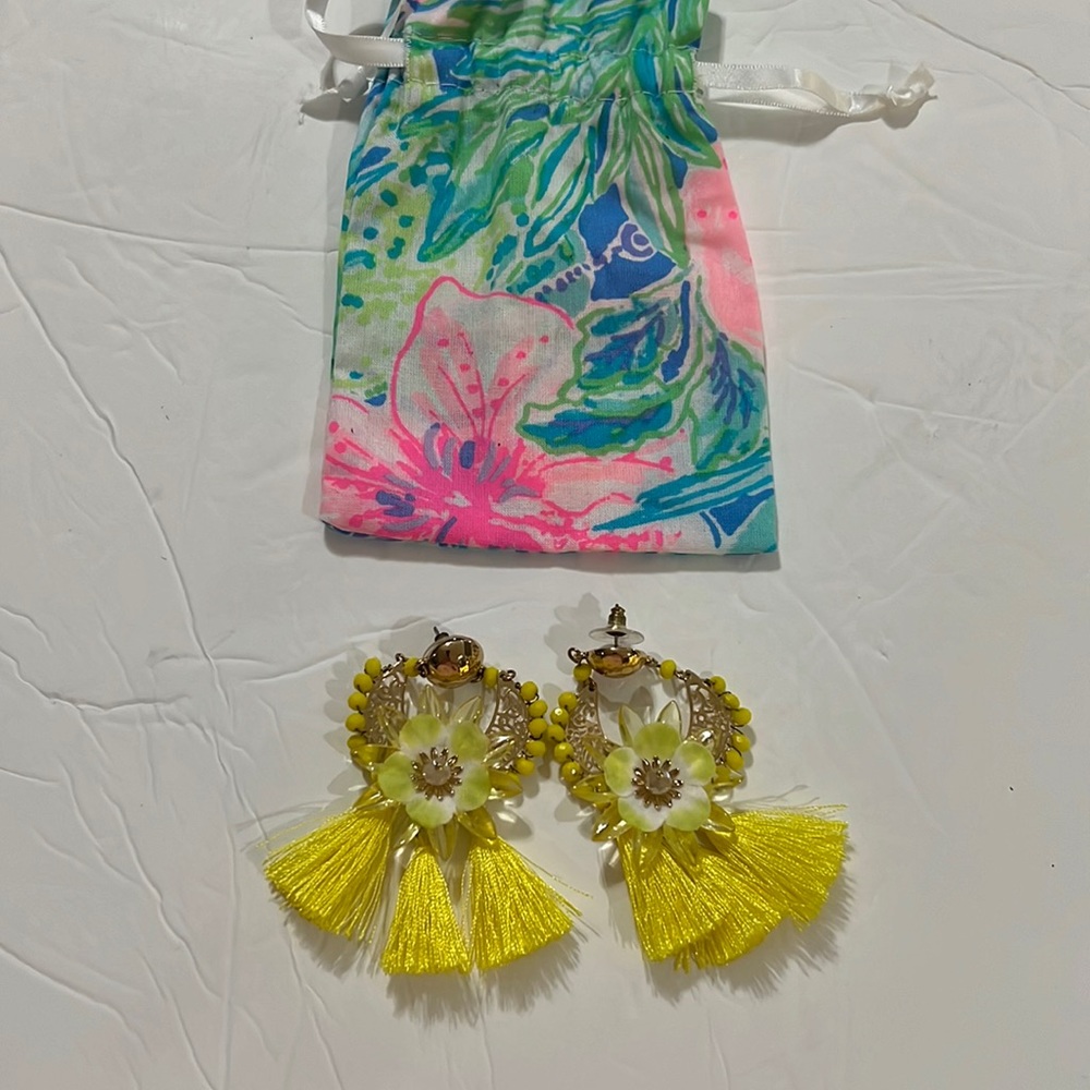 Lilly Pulitzer yellow earrings with a bag